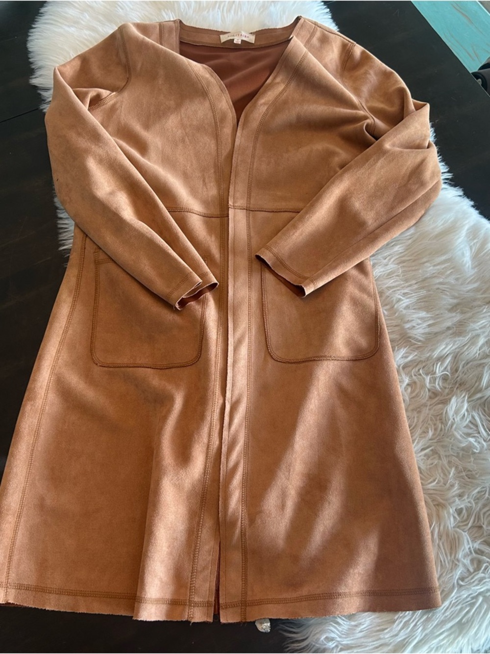 Anthropologie Solitaire Suede-Look Camel Long Coat